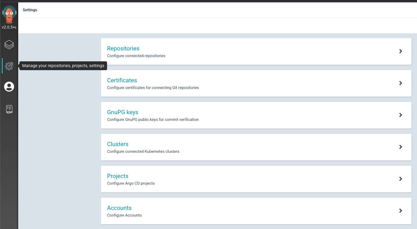 Image of the Manage your repositories, project, settings tab.